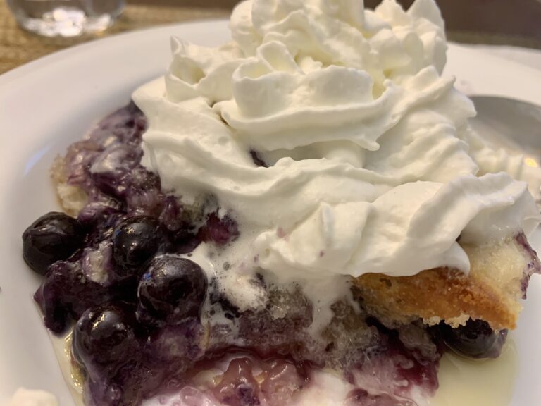 Blueberry Cobbler with pineapple on a plate