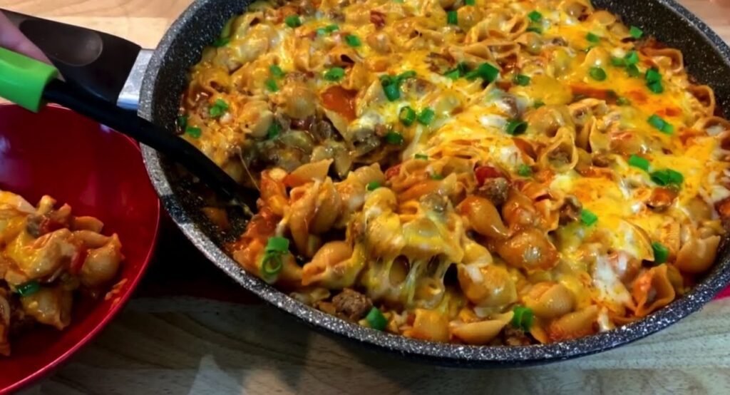 One Pot Cheesy Taco Pasta - Cooking With Shotgun Red