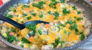Cheesy Chicken and Rice in skillet