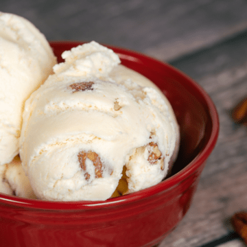 Butter Pecan Ice Cream in a red bowl