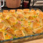 Easy Biscuit Ham Potato Bake in casserole dish